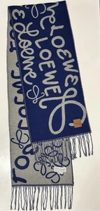 Authentic Loewe 90% Wool, 10% Cashmere Blue Scarf Reversible - Picture 1 of 7