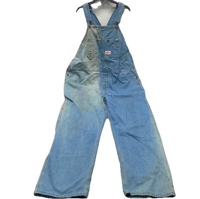 Vintage Round House Denim Bib Overalls Farmers Trucker Grunge Distress USA 48x32 - Image 1 of 4