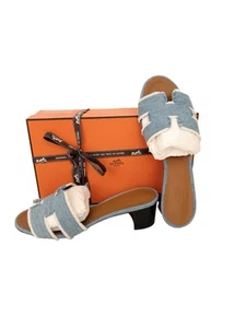 NIB Hermes Blue Denim Oasis Sandals Size EU 38 - Picture 1 of 10