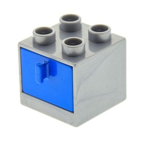 1x Lego Duplo Furniture Cabinet 2x2x1 1/2 Pearl Light Gray Drawer Blue 4891 4890