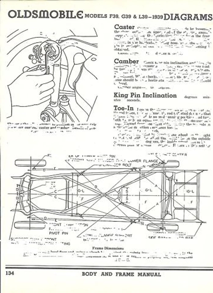 Oldsmobile F39 G39 L39 1939 NOS cuadro dimensiones alineación Foto 1 de 2