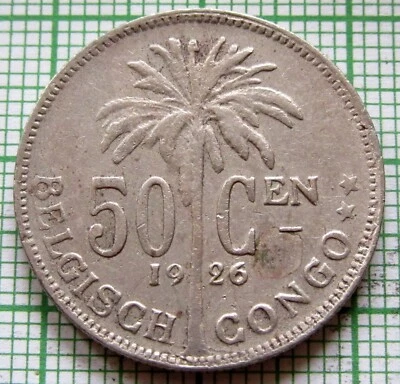 BELGIAN CONGO ALBERT I 1926 50 Centimes PALM TREE Dutch text colonial km# 23 - Image 1 of 4