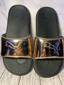 Puma Cool Cat Distressed Slides Women's Size US 9 Metallic Pink and Black - Picture 1 of 5