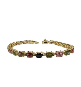 Natürlicher mehrfarbiger Turmalin 14k Gelbgold Tennisarmband - 16,10 ct - Bild 1 von 9