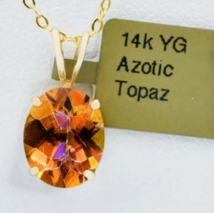 AZOTIC TOPAZ 7.16 Cts SINGLE GEMSTONE PENDANT 14K YELLOW GOLD - New With Tag - Picture 1 of 3