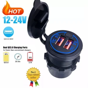 12V QC 3.0 PD USB Auto KFZ Steckdose Dual USB Ladegerät Buchse Dose KFZ Einbau - Zdjęcie 1 z 13