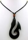 Natural Sono Wood Maori Whale Tail Fish Hook Pendant Surfer Cord Necklace  AA315