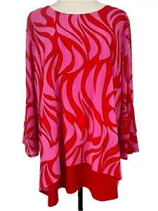 NWT Calessa Women's XL Pullover Shirt Bohemian Tunic Pink Flare Sleeve Layered - Picture 1 of 9