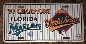 Vintage 1997 Florida Marlins MLB World Series Champions Logo Metal License Plate - Picture 1 of 3