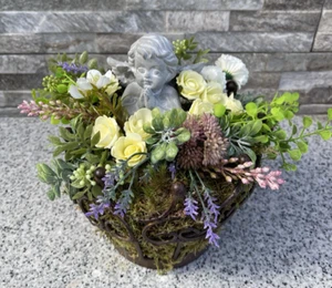 Grabschmück Engel Urnengrab Grabgesteck Metallkorb Tischgesteck Geschenk Blumen - Bild 1 von 10