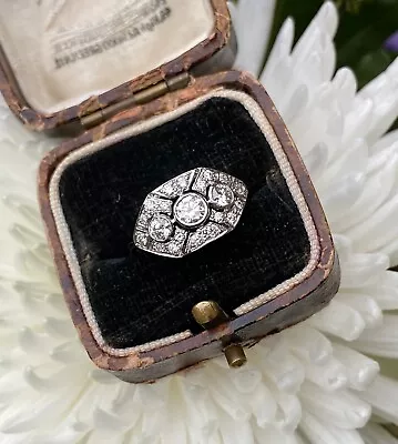 Anello di fidanzamento aureola stile vintage diamante zirconi art deco epoca ... - Immagine 1 di 4