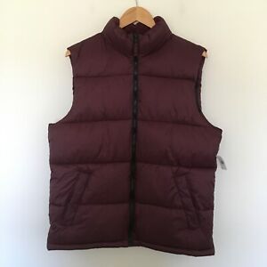 Old Navy Men's Burgundy Puffy Puffer Quilted Vest Jacket Sz L Full Zip NWT