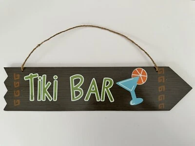 "Letrero colgante direccional de flecha de madera TIKI BAR cóctel y rebanada naranja 15,75"" x 3""" Foto 1 de 4