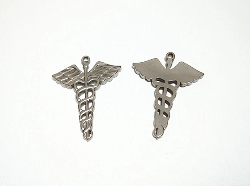 1pz ciondolo caduceo in acciaio inox  35x25mm colore argento scuro bijoux - Immagine 1 di 1