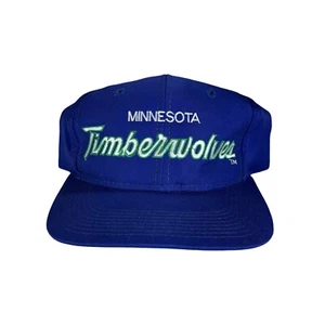 Vintage Minnesota Timberwolves Sports Specialties Script Snap Back Hat Blue Flaw - Picture 1 of 10