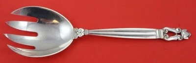 Garfo pequeno 8" herança bolota por Georg Jensen prata esterlina para servir salada - Imagem 1 de 3