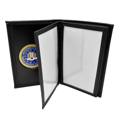 Perfect Fit FBI Medallion Double ID Credit Card Case Leather Document Wallet - Image 1 of 4