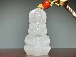 Seltener Nephrit Jade geschnitzt (背靠背2佛) Buddha Design "Gua Jian" Anhänger H 3,3 cm - Bild 1 von 17