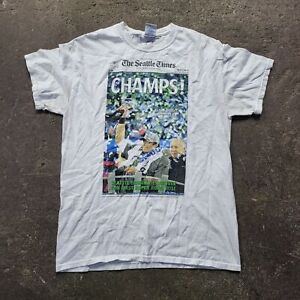 Seattle Seahawks Shirt Mens Medium White Super Bowl Champs Seattle Times NFL