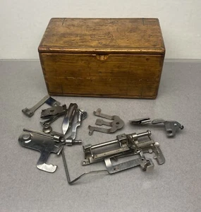 Antique Wood SINGER Puzzle Box & Sewing Machine Attachments Parts - Picture 1 of 15