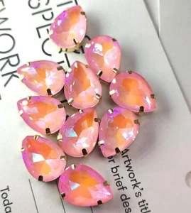 10pcs 13x18mm Opal Pink Candy Teardrop Sew On Glass Crystals Rhinestones z - Picture 1 of 5