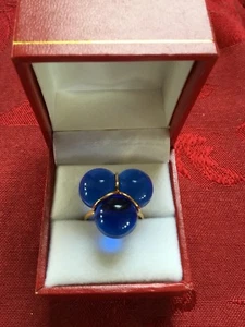 MIB FLAWLESS Stunning BACCARAT Gold TRIO3 BALLS Sapphire BLUE Crystal RING Size7 - Picture 1 of 12