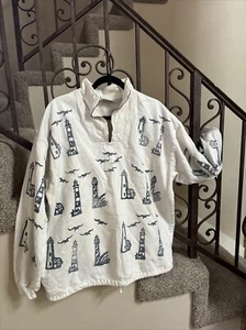 Vtg 80s BY TAYLOR 1/4 Cotton Pullover Sweater L/XL American Original Lighthouses - Picture 1 of 6