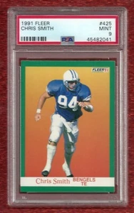 1991 FLEER #425 CHRIS SMITH ROOKIE RC PSA 9 MINT POP 1 NONE HIGHER BENGALS BYU - Picture 1 of 1