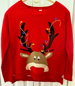 NO BOUNDARIES CHRISTMAS HOLIDAY UGLY CUTE REINDEER SWEATER-RED-MED 7/9 SUPER! - Picture 1 of 5
