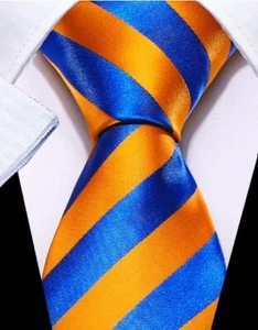 Neue Designer blau & orange gestreifte Seidenkrawatte für Herren - Bild 1 von 1