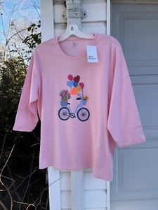 NWT Kim Rogers Fun Pink Valentines Day Bicycle Multicolored Heart Balloons 2X - Picture 1 of 6