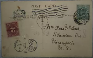 England 1904 Oxford Oriole College Post Card to Minneapolis MN US, Postage Due - Picture 1 of 2