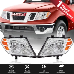 Chrome Headlights Assembly Left Right Pair For 2009-2021 Nissan Frontier Truck - Picture 1 of 8