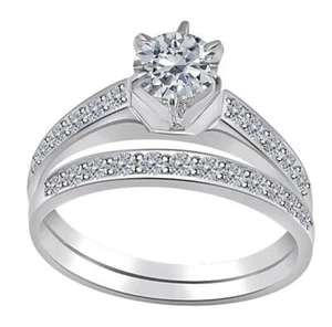 Bridal Engagement Ring Round Diamond SI1 G 1.00 Carat White Gold Prong Pave Set - Picture 1 of 7