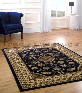MEDIUM - EXTRA LARGE MAT MIDNIGHT BLUE CLASSIC CHINESE STYLE RUG IN 3 SIZES - Picture 1 of 3