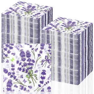 200 Pcs Purple Lavender Floral Napkins Spring Summer Lavender Disposable Cock... - Picture 1 of 7