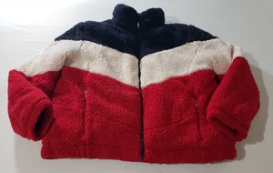TOMMY HILFIGER SPORT CHEVRON COLORBLOCK SHERPA PUFFER JACKET XL Red Blue White - Picture 1 of 8