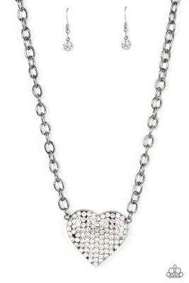Paparazzi Heartbreakingly Blingy - Black - White Rhinestones - Necklace & Earrin - Image 1 of 3