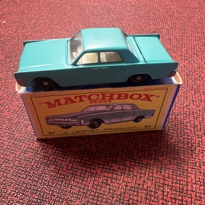 Lesney Matchbox Lincoln Continental 31 verde azulado hecho en Inglaterra con caja #31 Foto 1 de 4