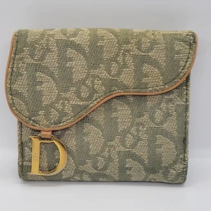 DIOR/ChristianDior Saddle Compact Wallet Green- Khaki Light Brown Multi Jacquard - Picture 1 of 11