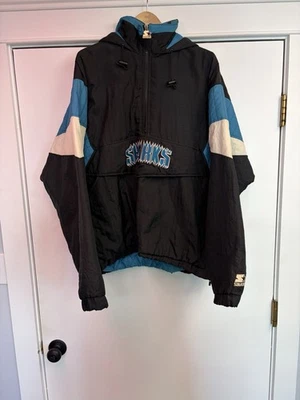 Винтажный Сан-Хосе акулы стартер куртка XL 90-х 1/2 молнии пальто с капюшоном - Изображение 1 из 4