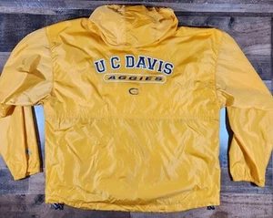 Vintage UC Davis Aggies Windbreaker Jacket Mens Medium Yelllow Pullover 90s Y2K - Picture 1 of 12