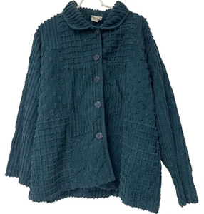 Donna Chenille blaue Strickjacke Kragen Pullover Vintage reine Baumwolle Gr. XL 90er - Bild 1 von 7