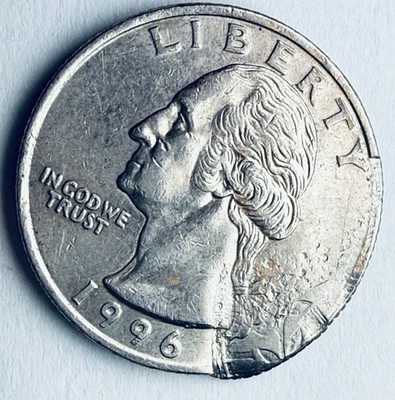 1996-P Double Struck (Damaged?) 25c ~ Clear Unk Coin Strike on Obv ~ W37 - Image 1 of 4