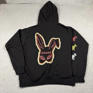 Badwood Hoodie Mens Large Black Rabbit Graphic Print Pullover - Picture 1 of 11