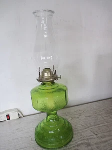 Vintage Eagle 1950's Pressed glass Green Oil lamp w/ Chimney Never used - Picture 1 of 5
