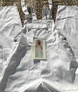 FRENCH UNISEX WORKWEAR CARPENTER OVERALLS~WHITE COTTON BLEND~UNWORN VINTAGE~ S/M - Picture 1 of 15