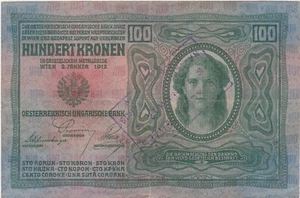 AUSTRIA HUNGARY 100 COROANE KRONEN 1912 VF REGIONAL STAMP - Picture 1 of 2