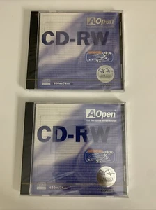 2x Aopen CD-RW Re-Writable 650 MB Blank Media NEW Sealed - Picture 1 of 4