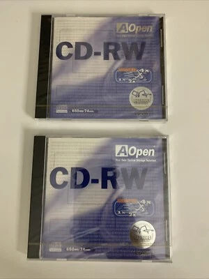 2x Aopen CD-RW Re-Writable 650 MB Blank Media NEW Sealed - Image 1 of 4